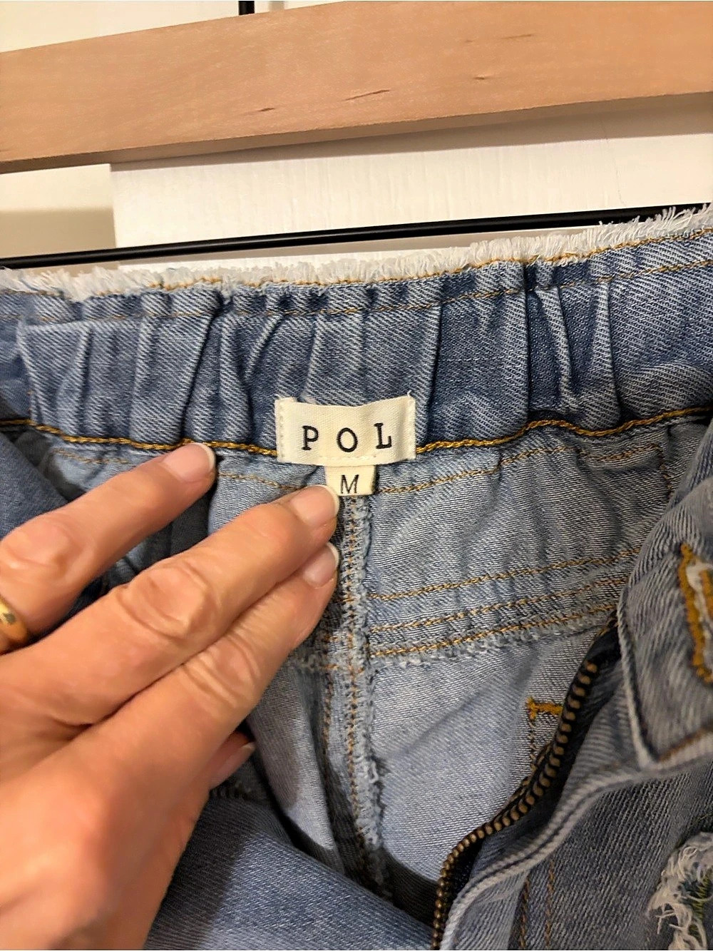 POL Wide Leg Patchwork Jeans Blue & White Medium - Picture 3 of 11